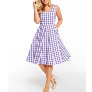 NWT Lavender Gingham Swing Full Skirt Dress With Pockets